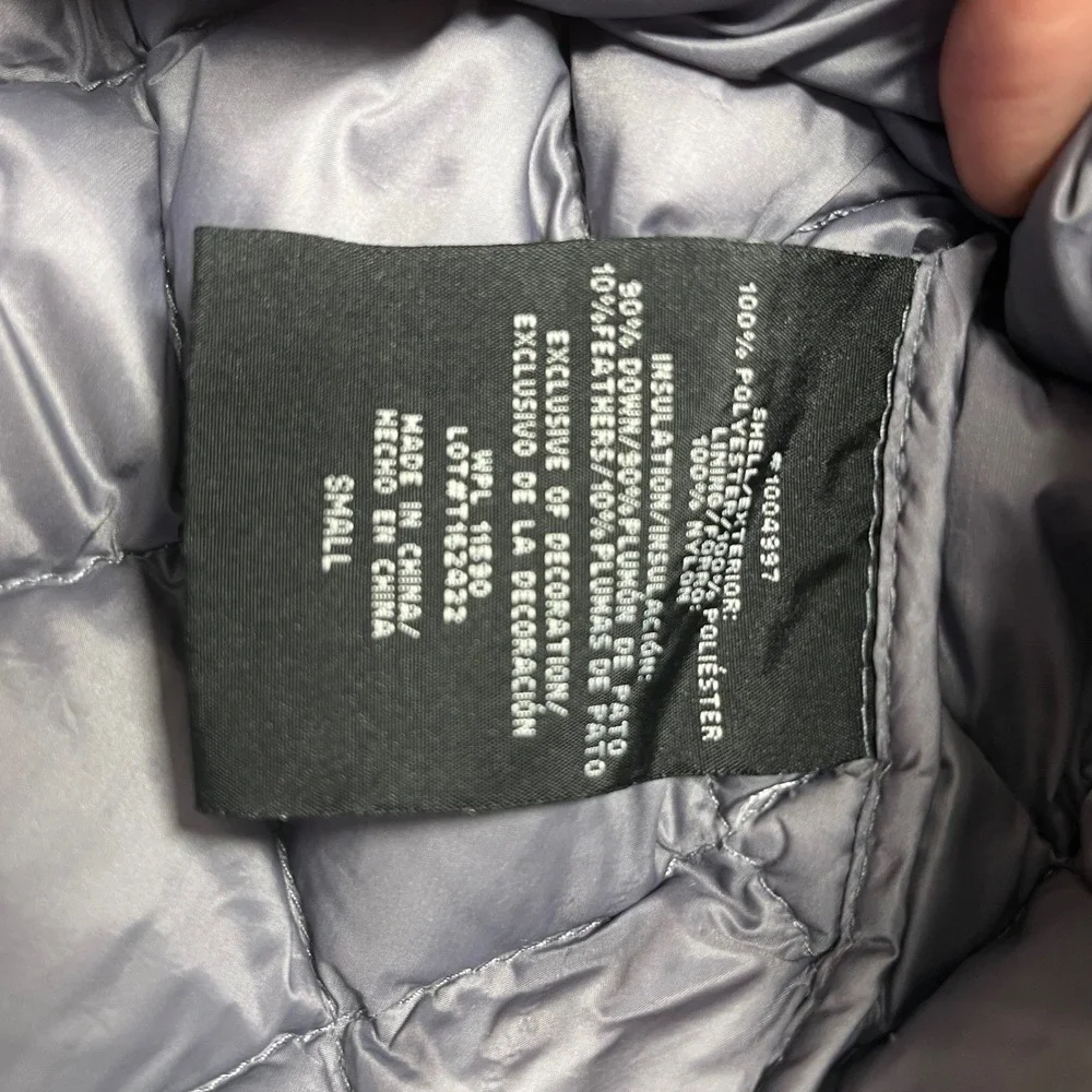 Women's Small Gray Sparkle Quilted Down Puffer Jacket‎ Full Zip Pockets